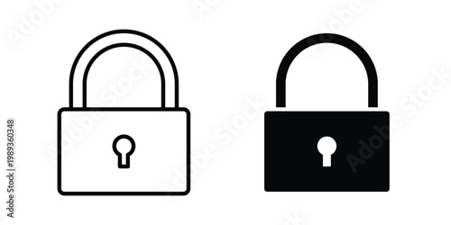 Lock icon in stroke outline style with flat version