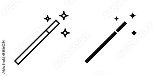 Magic wand icon in stroke outline style with flat version