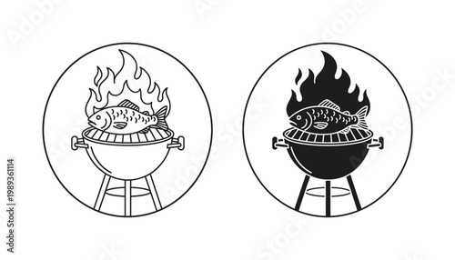Fish Grill Icon Cooking Seafood Restaurant Menu Web Design