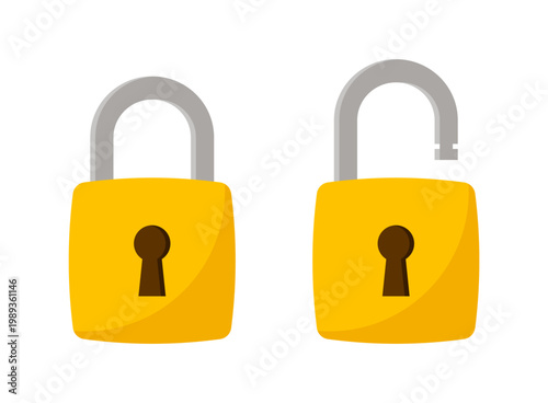 Locked and unlocked padlock icon in flat style. Privacy vector illustration on isolated background. Protection and secure sign business concept.