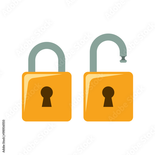 Locked and unlocked padlock icon in flat style. Privacy vector illustration on isolated background. Protection and secure sign business concept.