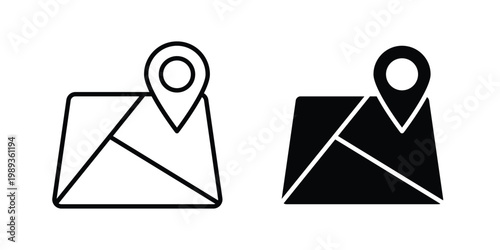 Map icon in stroke outline style with flat version