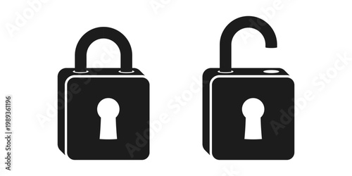 Locked and unlocked padlock icon in flat style. Privacy vector illustration on isolated background. Protection and secure sign business concept.
