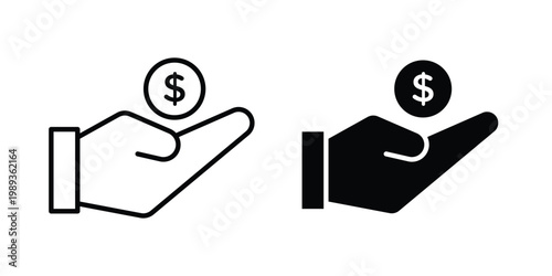 Money donation icon in stroke outline style with flat version