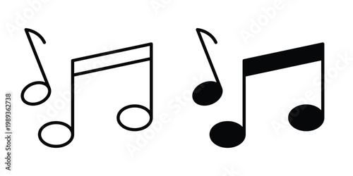 Music icon in stroke outline style with flat version