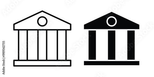 Museum icon in stroke outline style with flat version