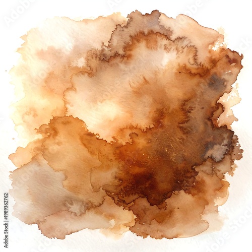 Abstract Brown Watercolor Splash Artistic Hand Painted Illustration In Earth Tones Isolated On White Background With Organic Edges And Textures