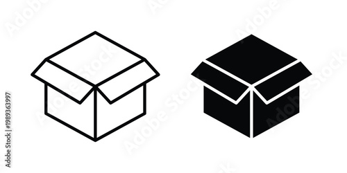 Open box icon in stroke outline style with flat version