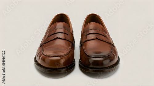 Pair of polished and unpolished brown leather penny loafer shoes presented side by side
