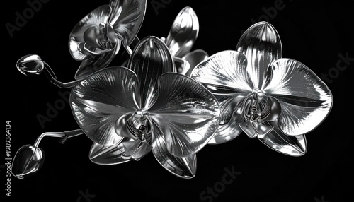 Elegant Silver Orchids on Black Background Artistic Macro Photography.