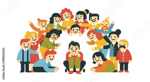 Group of diverse people supporting a person in need colorful illustration