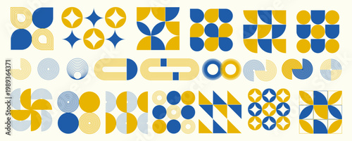 Fotografie Abstract Bauhaus geometric shapes collection with solid and outline circle, arc,