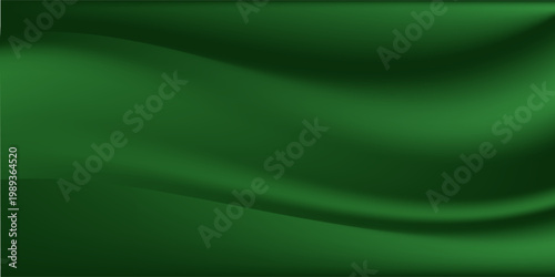 Green drapery silk fabric luxury background. Wavy abstract satin cloth vector texture pattern. Smooth shiny drape material curtain. Elegant velvet curve motion image realistic horizontal design. Eps10