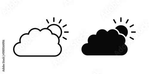 Partially cloudy icon in stroke outline style with flat version