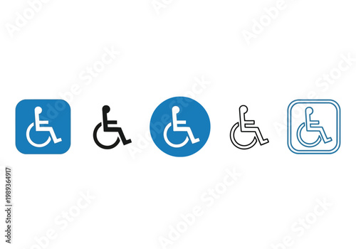 Set of wheelchair accessible icons, universal disability signs, vector illustration
