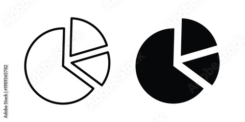 Pie chart icon in stroke outline style with flat version