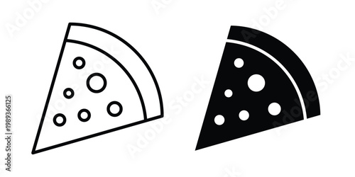 Pizza slice icon in stroke outline style with flat version