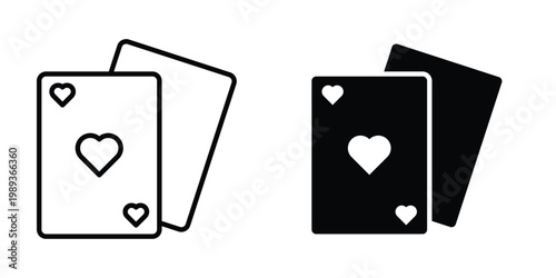 Playing cards icon in stroke outline style with flat version