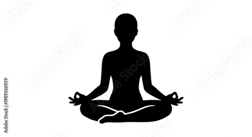 Yoga meditation silhouette icon, black human figure in lotus pose, zen wellness and mindfulness vector illustration for spa and health branding