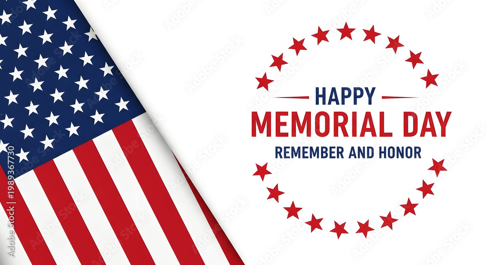 Obraz premium American flag detail with Memorial Day text and red stars circle happy
