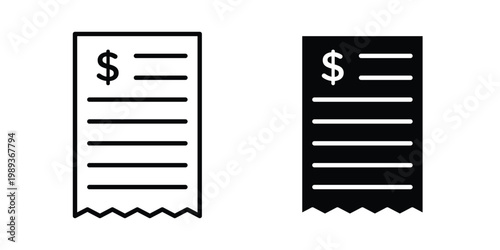 Receipt icon in stroke outline style with flat version