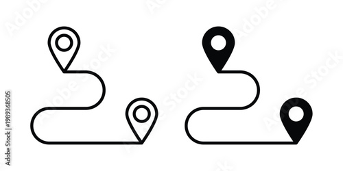 Route icon in stroke outline style with flat version