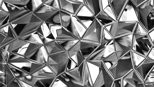 Bilde på lerret Chrome metal background, shiny and lustrous metal triangles mosaic pattern texture