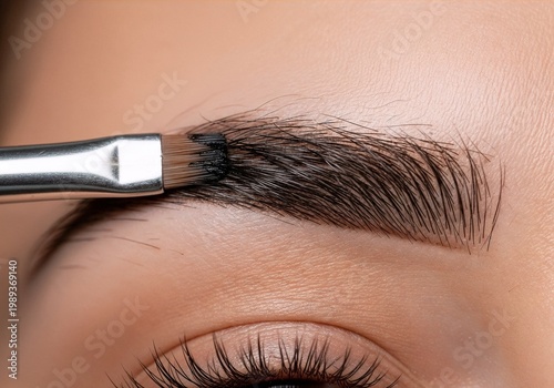 Eyebrow shaping with angled brush on skin background