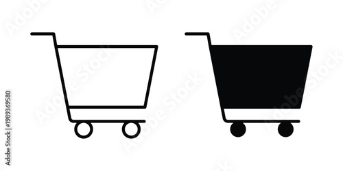 Shopping basket icon in stroke outline style with flat version
