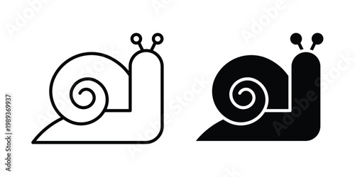 Snail icon in stroke outline style with flat version