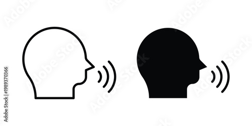 speaking person icon in stroke outline style with flat version