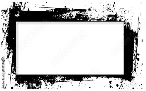 Grunge Black Ink Frame with Blank White Center. 