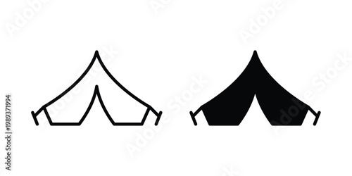 Tent icon in stroke outline style with flat version
