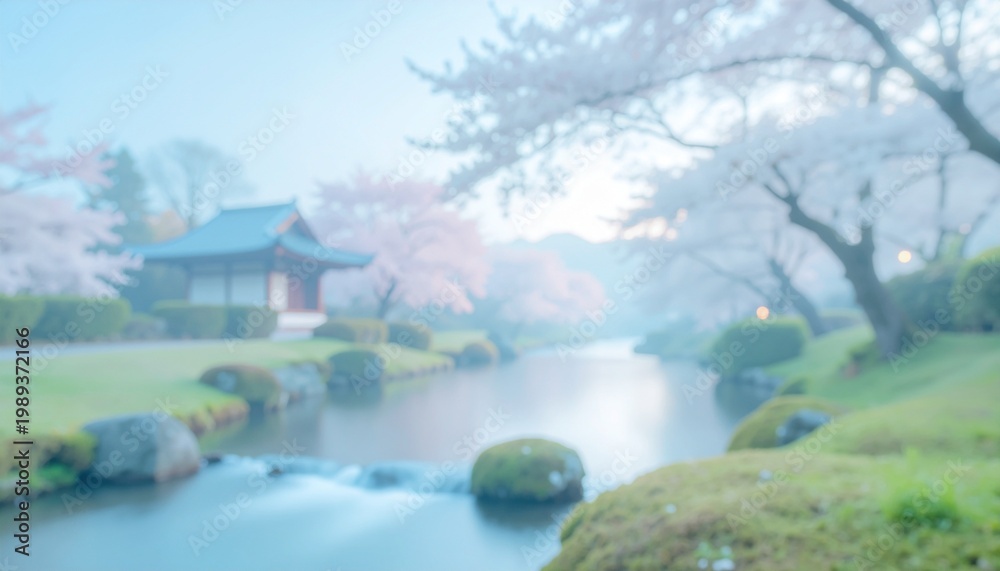 Obraz premium 桜の木の生えている小川