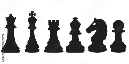 Chess Pieces Icon Set – King, Queen, Pawn Strategy Game Vector Illustration