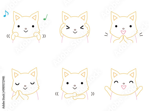 手遊びをするキツネのイラストセット　カラー線画