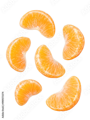 Cuadro en lienzo Vibrant and sweet mandarin orange segments, peeled and arranged, isolated on transparent background