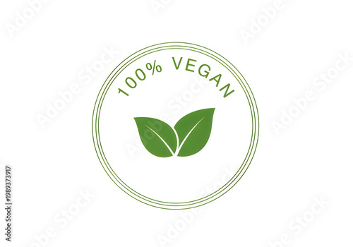 Vegan logo with green leaves and text in a circle  eco friendly symbol 