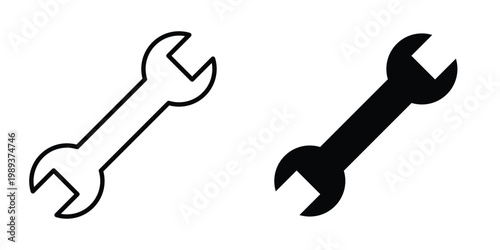 Wrench icon in stroke outline style with flat version