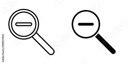 Zoom out icon in stroke outline style with flat version