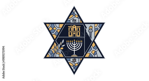 Sacred Star of David emblem featuring cultural architecture and symbols of spiritual heritage and tradition