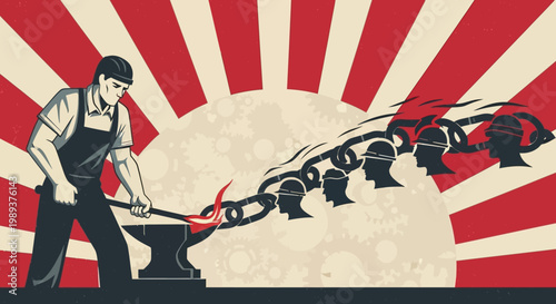 May 1 International Workers Day celebration with construction cranes and gears