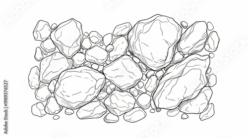 Artistic Hand-Drawn Pile of Natural Stones and Rocks - Detailed Monochrome Illustration of Earth Elements