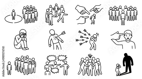 Vector graphic illustration of people in various social interactions