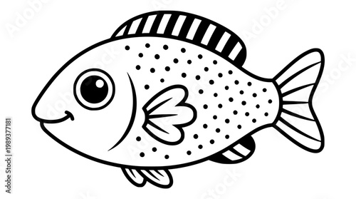 Cartoon illustration of a smiling fish with spots