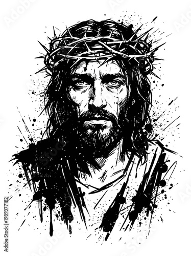 Ink splatter portrait of a jesus
