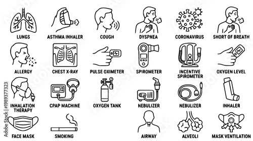 Respiratory health vector icons for medical professionals and patients