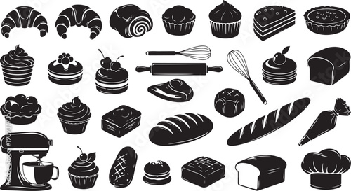 Baking Essentials and Sweet Treats Icon Set Collection