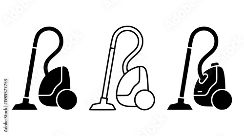 Vector graphic illustration of modern vacuum cleaners in various designs