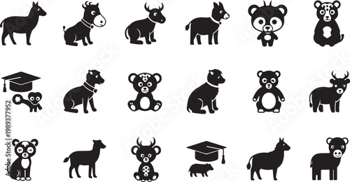 Black Silhouette Animal Icons with Graduation Caps